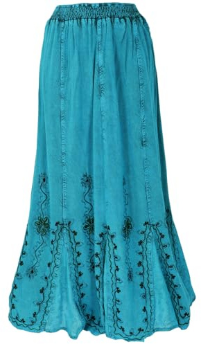 GURU SHOP Bestickter Boho Hippierock, Maxirock, Viskose | Weit geschnitten, elastischer Bund, extra Kordelband, perfektes Boho Outfit.