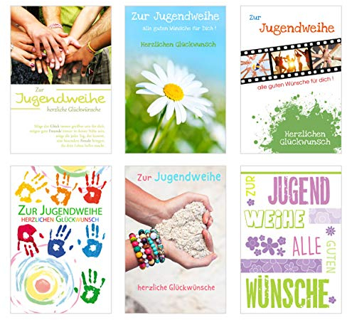 Edition Seidel Set 12 Premium Karten zur Jugendweihe mit Umschlag (Doppelkarten/Klappkarten mit Briefumschlag) Karte Postkarte Jugendweihekarten (2x6 Karten)