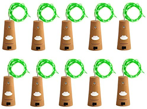Lot de 10 guirlandes lumineuses à 20 LED de 2 m - Pour bouteille de vin - Pour bricolage, fête, mariage - Vert