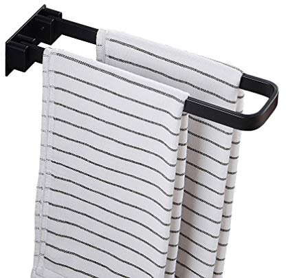 WING Handtuchhalter selbstklebend schwarz ohne Bohren Wandmontage Zweiarmig Doppelt Handtuchstange faltbar Stabiler Bad Handtuchhalter, 12.8Inch