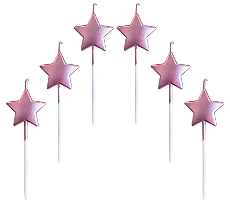 Sternform Geburtstagskerzen,6 Pcs Cake Topper Dekorationen Ggeburtstag Kerzen Metallisch Kuchen Kerzen für Kinder Geburtstag Hochzeit Party Jahrestag Valentinstag Festival,Roségold