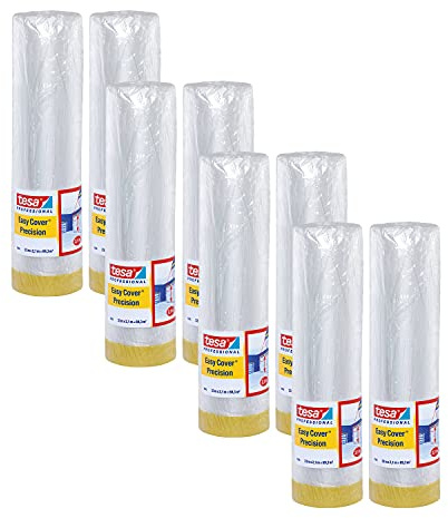 tesa Easy Cover 4365 Präzision Malerband mit Folie, 8er-Pack - 33 m x 2,1 m | Abklebeband und Malerfolie zum Abdecken bei Malerarbeiten - 2-in-1 Set mit Malerkrepp und Folie - Transparent
