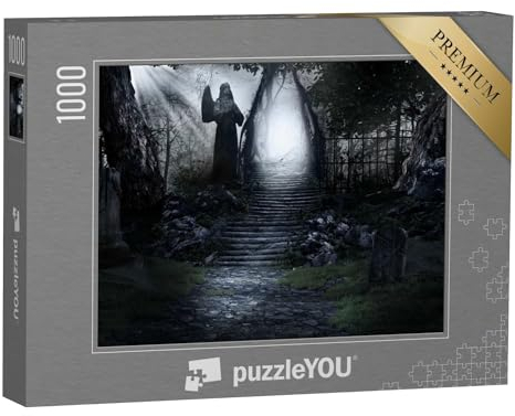 puzzleYOU: Puzzle 1000 Teile „Gothic-Szene: Alte Statue bewacht Steintreppe“ – aus der Puzzle-Kollektion Gothik