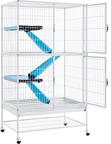 Yaheetech Gabbia per Conigli Nano Criceti Gatti da Interno Esterno Animali Domestici in Metallo con 4 Rotelle 78 x 51 x 137 cm Bianco