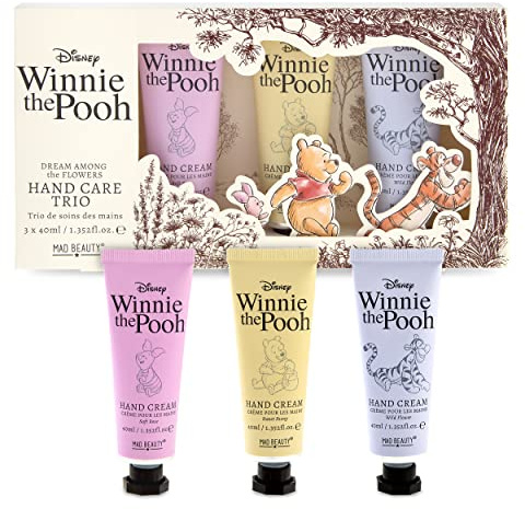 MAD Beauty Disney Winnie the Pooh Hand Care Trio, Soft Rose, Sweet Peony, & Wild Flower Hand Creams (3 x 1.35 fl. oz), Adorable & Hydrating Hand Care Set, Great Gift
