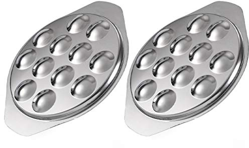 DOITOOL Schneckenplatte Edelstahl Escargot Platte Mit 12 Mulden 8.74 X 7.28 X 0.59 Zoll Für Schalentiere Muscheln Austern Spülmaschinengeeignet 2 Stück