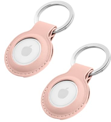 Premium Lederhülle für Apple AirTag - Vegan Leder Case mit Robusten Edelstahl Schlüsselring - Tragbare Schutzhüllen und Zubehör für AirTag Tracker - Rose 2er - il Grado
