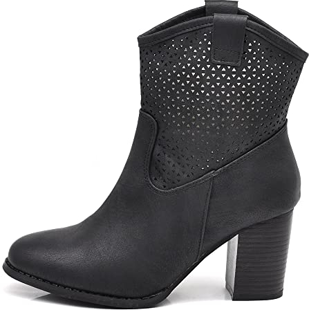 IF Fashion Scarpe Stivali Stivaletti Alla Caviglia Camperos Texani Tacco da Donna G633 nero N.40