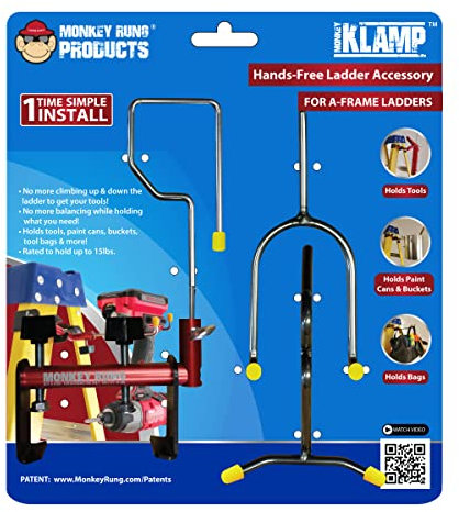 Monkey Rung Monkey KLAMP Patented Universal Ladder Tool Holder Perfect for Paint Buckets, Tool Bags, Power Tools and More A-Frame Step Ladder Safety Accessories (Monkey KLAMP)
