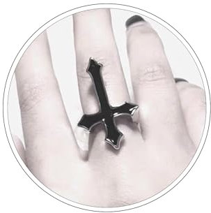 Wendalern Cross Open Ring for Women Gothic Black Cross Stackable Ring Adjustable Statement Band Ring Religious Faith Jewelry for Girls