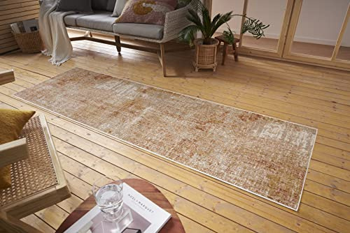 Nouristan Gizeh In- & Outdoor Teppich Flachgewebe – Modernes Design, Vintage Optik, Used Look, Waschbar, Wetterfest & UV-beständig für Balkon, Terrasse, Garten, Wohnzimmer – Creme Rot, 75x200cm