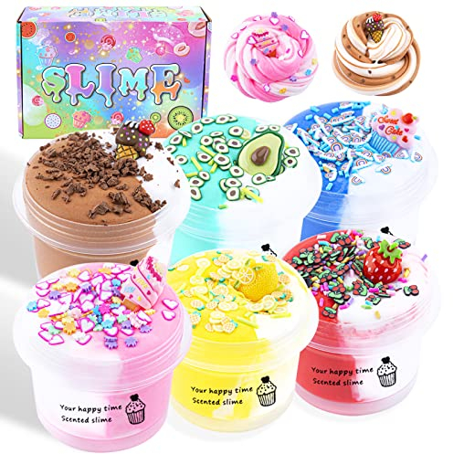 6 Pcs Butter Slime Kit, Two-tone Ice Cream DIY Slime Kit for Girls and Boys, Soft & Non-stick Stress Relief Toy, Kids Education Party Favor, Idea Gift for Birthday Easter Christmas New Year 829