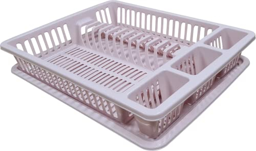 Malabsy® Large Plastic Dish Drainer Plate Cutlery Rack Kitchen Sink Utensil Draining Cup Holder 45cm x 35cm 8cm (Pink)
