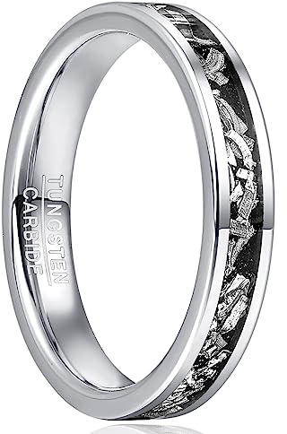 TUNGSTORY Wolframkarbid Ring Damen – Silber & Schwarz, Meteorit-Imitat, 4mm breit- Kosmische Inspiration futuristisches Design Ehering Schmuckgeschenk für Sie