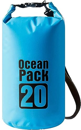 LATERN Wasserdichter Packsack, 20L PVC Trockensack Rucksack 100% wasserdichte Tasche mit Verstellbarem Doppelschultergurt zum Bootfahren Wandern Camping Reisen Angeln Meer Schwimmen (Blau) Dry Bag