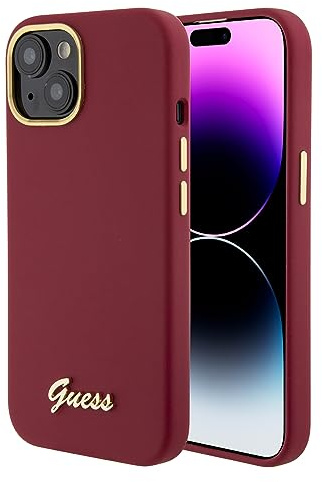 Guess Schutzhülle aus Flüssigsilikon, mit Logo, Metallrahmen und Kamerahmen, Magenta