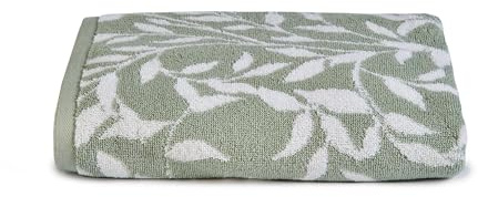 Dreams & Drapes - Sage Green Leaf Hand Towels (50 x 90cm) - 100% Cotton - Soft Touch - Vintage Floral Towel in Sage Green - Floral Pattern - Bathroom Accessory