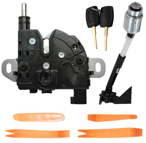 CANJPTON Motorhaubeschloss und Verriegelungsblockschloss mit 2 Schlüssel Werkzeug Reparatursatz Kompatibel mit Ford Focus II Mk2 2004-2012 1355231 4M5AA16B970AB 3M5116700AC 3M5116700BC