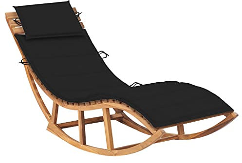 FIRBNUS Schaukelliege mit Auflage Massivholz Teak Schaukelliege Schaukelstuhl Holz Gartenmöbel Balkonmöbel Sonnenliege Holz Gartenliege Holz Schaukelstuhl Outdoor Schwingstuhl Schaukelsessel Schwarz