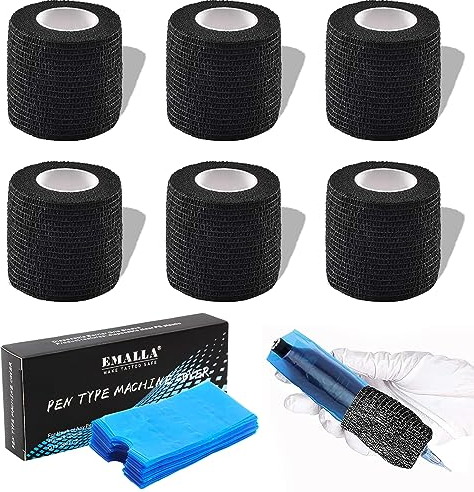 Tattoo Grip Tape mit Tattoo Stift Taschen, Emalla 6pcs Tattoo Grip Tape und 200pcs Einweg Tattoo Pen Bags Set Tattoo Zubehör