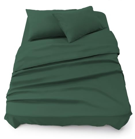 Blumtal® Bettlaken Set 3-teilig - Oeko-TEX zertifiziertes 3er Set - Spannbettlaken 160x200x30cm + Bettlaken ohne Gummi 240x275cm + 2X Kissenbezug 50x80cm - Bettlaken&Kissenbezug - Dunkelgrün