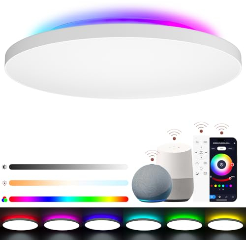LUTW LED Deckenleuchte Dimmbar 24W 2400LM, Smart LED Deckenlampe RGB mit Fernbedienung, Farbwechsel Steuerbar via App, Kompatibel mit Alexa und Google Assistant für Wohnzimmer Schlafzimmer Ø28CM