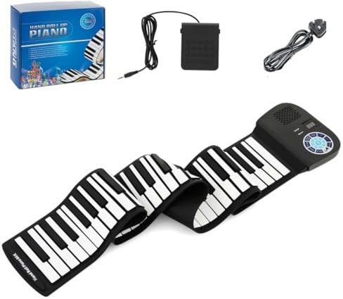 GYMAX 88 Keys Roll-up Piano, Portable Digital Keyboard with Bluetooth, MP3/MIDI/USB, Earphone/Speaker & Sustain Pedal, Hand Roll Electric Piano for Beginners, Adults, Kids (Black)