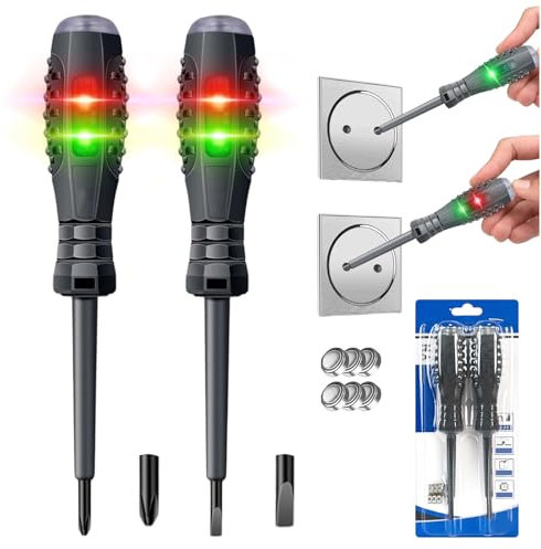 2Pcs Electrical Circuit Tester Pens,2-in-1 High Torque Strong Magnetic Screwdriver Electricity Detector,Voltage Electric Tester Screwdriver for AC/DC Circuit Detection(Flathead+Crosshead+6 Batteries)