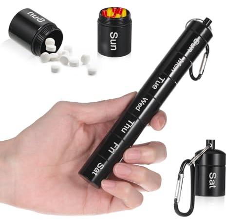 Klein Metall Tablettenbox Medikamentenbox 7 Tage Pillendose Pill Box Pillendose für Unterwegs Wasserdicht Feuchtigkeitsbeständig Geeignet für Outdoor-reisen Geschäftsreisen (Schwarz)