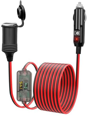 Giantdeer 2M 12V Verlängerungskabel, Auto Zigarettenanzünder Verlängerung mit Digitalanzeige Voltmeter, Wasserdichtes Zigarettenanzünder Buchsen Verlängerungskabel, für 12V-24V Auto/LKW