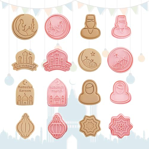 RYAN 8 Pièces Emporte Piece Patisserie Ramadan Set Forme 3D Emporte-Pièces de Camel Star Lantern Moon pour Biscuit de Décoration de Fête de Fondant de Cuisson de Gâteau (Rose)