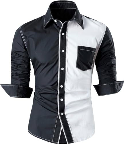 jeansian Men's Slim Fit Long Sleeves Casual Button Down Dress Shirts 8397, Z050_black, 3XL