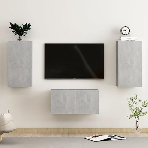AUUIJKJF Home Outdoor Sonstiges 3-teiliges TV-Schrank-Set Beton Grau Holzwerkstoff