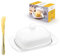 Wilmax Butter Dish White + 1 Golden Knife - Ceramic Butter Dish - For All Tableware, Everyday Life, Parties - For Serving and Storing Butter - Dishwasher Safe - Porcelain
