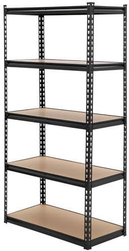 GarveeHome Garagenregale, 5-stöckige Nutzregale, verstellbare Lagerregale, industrielles Regal, Traglast 1750 kg, robuste Lagerregale für Garage, Küche, Keller, Wäsche, Speisekammer, schwarz