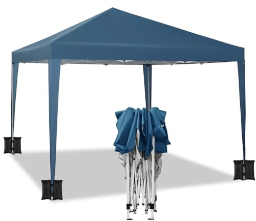 WOLTU Pavillon faltbar 3x3m Gartenpavillon mit Tragetasche 4 Sandsäcke Blau | UPF 50+ UV Schutz, wasserdicht, höhenverstellbar, windstabil, mit Tragetasche, Garten