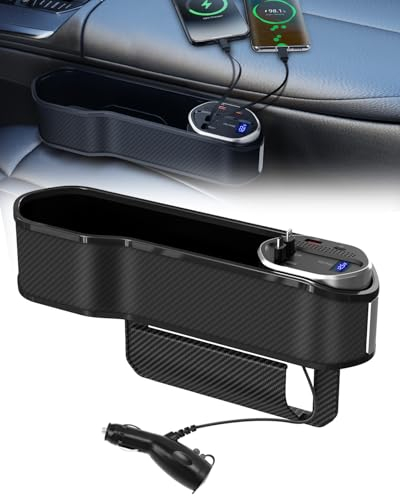 SUPAREE Car Seat Storage Box Car Seat Side Storage Car Seat Gap Filler Organiser with USB Dual Output Ports 2 Stretch Charging Cables Cigarette Lighter pour Conducteur et Passager 1 Pièce