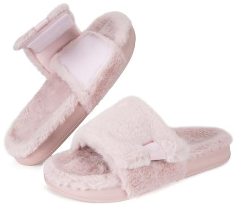 Sisttke Pantoufles Femme Chaussons Hiver Chaud Ajustables Intérieur Peluche Chaussures Fausse Fourrure Antidérapante,Rose Clair,37/38 EU
