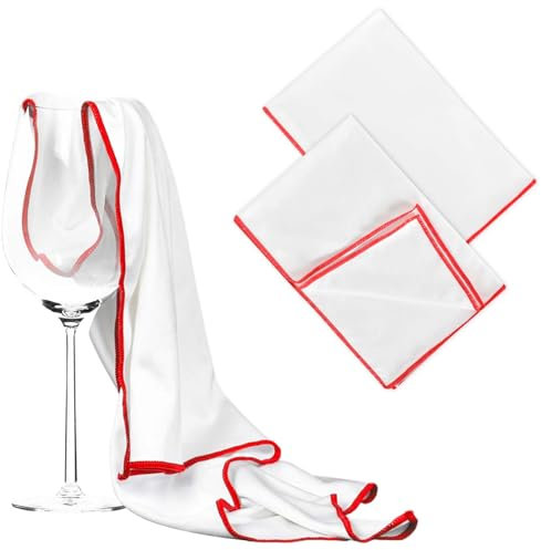 Cleminsta 2pcs Groß Mikrofaser Poliertuch für Glas (60 x 45 cm) - Fusselfrei & Streifenfrei Glaspoliertücher für Weingläser, Brillen, Schmuck - Hochglanzoberflächen Putztücher mit Roter Rand