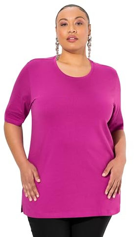 Ulla Popken Damen T-Shirt, Rundhalsausschnitt, Relaxed, Halbarm Tunika-Shirt, Beere, 46-48 EU