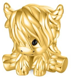 GNOCE Charm Anhänger Schottische Hochlandkuh 925 Sterlingsilber Beads Charms für Frauen und Mädchen Schmuckgeschenk für Ehefrau und Tochter (Gold)