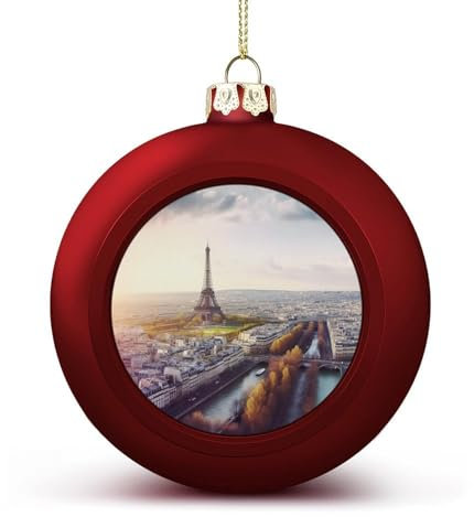 Luftansicht von Paris Stadtbild, Weihnachtskugel, Ornament, 4,1 cm, rot, glitzernd, hängende Weihnachtskugeln für Weihnachtsbaumschmuck, 4 Stück