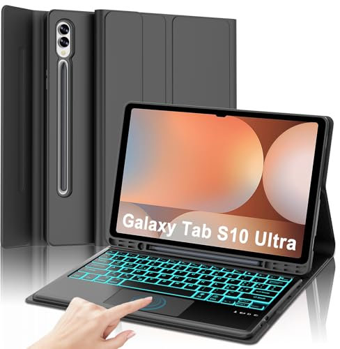WAVATA Tastiera per Samsung Galaxy Tab S10 Ultra/S9 Ultra/S8 Ultra 14.6, Custodia Tastiera con Touchpad Italiano QWERTY Magnetica Tastiera, Retroilluminazione a 7 colori, Nero