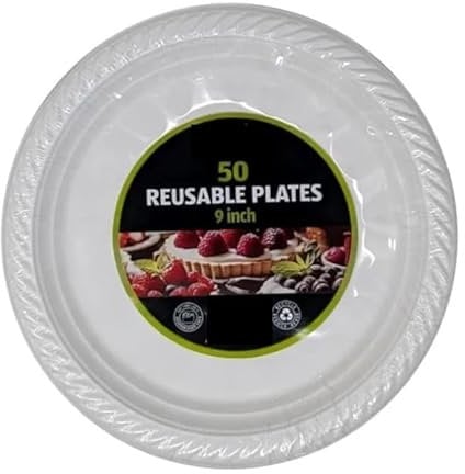 Acense Reusable Plastic Plates - Pack of 50-9 INCH- 23cm Dishwasher Safe White - Lunch, Dinner Catering, Events, Parties, and Everyday Use