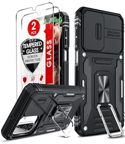 LeYi Coque pour Samsung Galaxy A26/A 26 5G Antichoc avec Protection Caméra Coulissante,2*Verre Trempé,Étui de PC Dur et TPU Silicone Militaire Anti-Rayures Coque Anneau,Noir