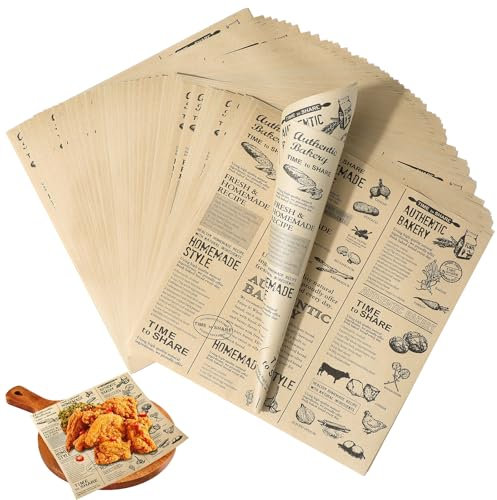Surflyee 120 Hojas Papel Antigrasa, 25 x 25CM Papel Encerado para Alimentos, Papel Encerado, Papel Encerado Cocina, Papel de Horno para Hamburguesas, Patatas Fritas y Bocadillos