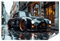 islandburner Prime XXL Bild Poster Klassisches Auto in regnerischer Stadtstraße für Wohnzimmer, Schlafzimmer, Esszimmer, Heimbüro, Küche, Flur