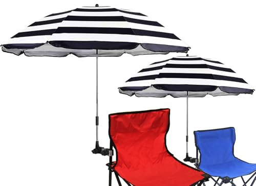 GRADNMEI - Paquete de 2 paraguas para silla con abrazadera, 46 pulgadas UPF 50+ con clip para patio, sillas de playa, sillas de ruedas, carritos de golf (2 unidades a rayas B)