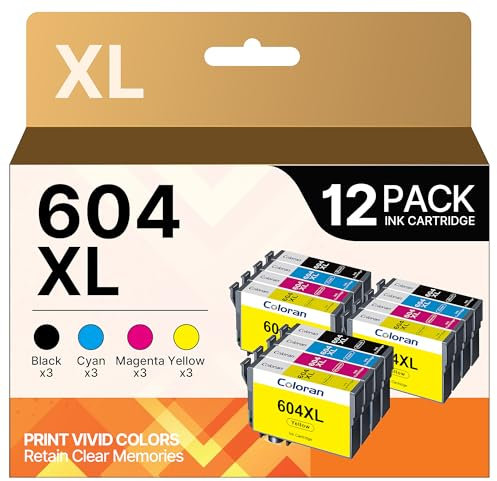 Coloran 604XL Druckerpatronen Kompatibel für 604 Patronen 604XL Multipack für XP-2205 für XP-3200 XP-2200 XP-3205 XP-4200 XP-4205 WF-2910 WF-2930 WF-2935 WF-2950 (12er-Pack)