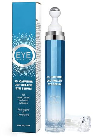 Koffein Niacinamide Serum, Augenserum Mit 360° Massageball Caffeine Eye Roller Serum Gegen Dunkle Augenringe Schwellungen Und Falten Augencreme Mit Hyaluronsäure Für Strahlende Augen (1PCS)